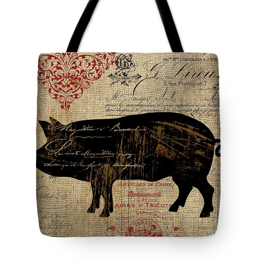 Cow Tote Bag featuring the painting Ferme Farm Piglet by Mindy Sommers