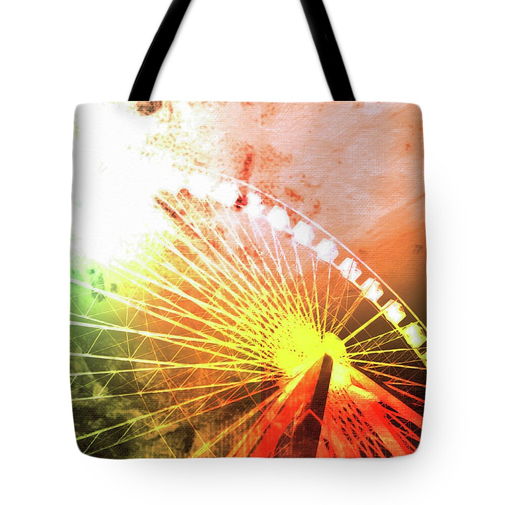 Louvre Tote Bag featuring the mixed media Ferris 6 by Priscilla Huber