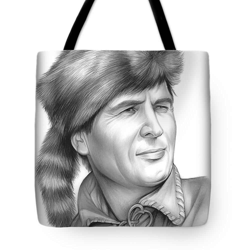 Fess Parker Tote Bag featuring the drawing Fess Parker by Greg Joens