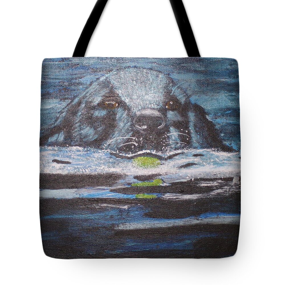 Black Lab Tote Bag featuring the painting Fetch by Ronni Dewey