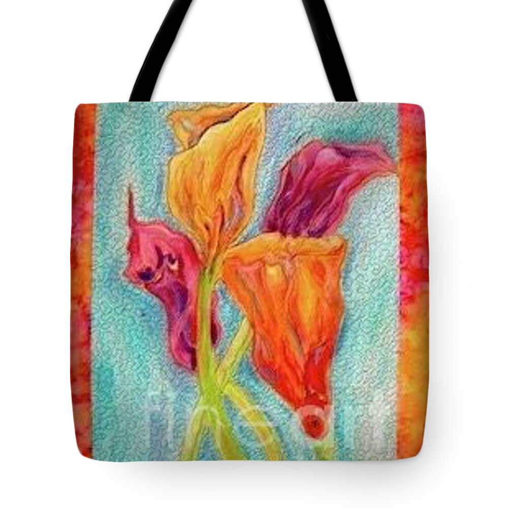 Flowers Tote Bag featuring the mixed media Fiber Lilies by Genie Morgan