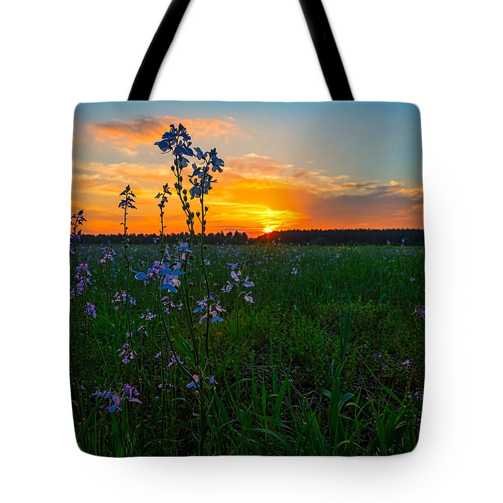 Field Tote Bag featuring the photograph Field and Flower Sunset by Brad Boland