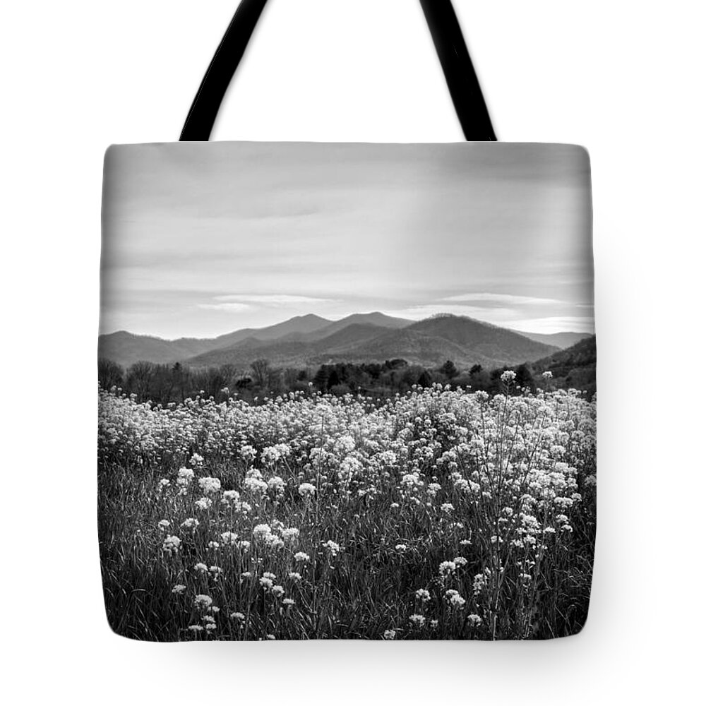 Field Tote Bag featuring the photograph Field Of Flowers In Black and White by Greg and Chrystal Mimbs