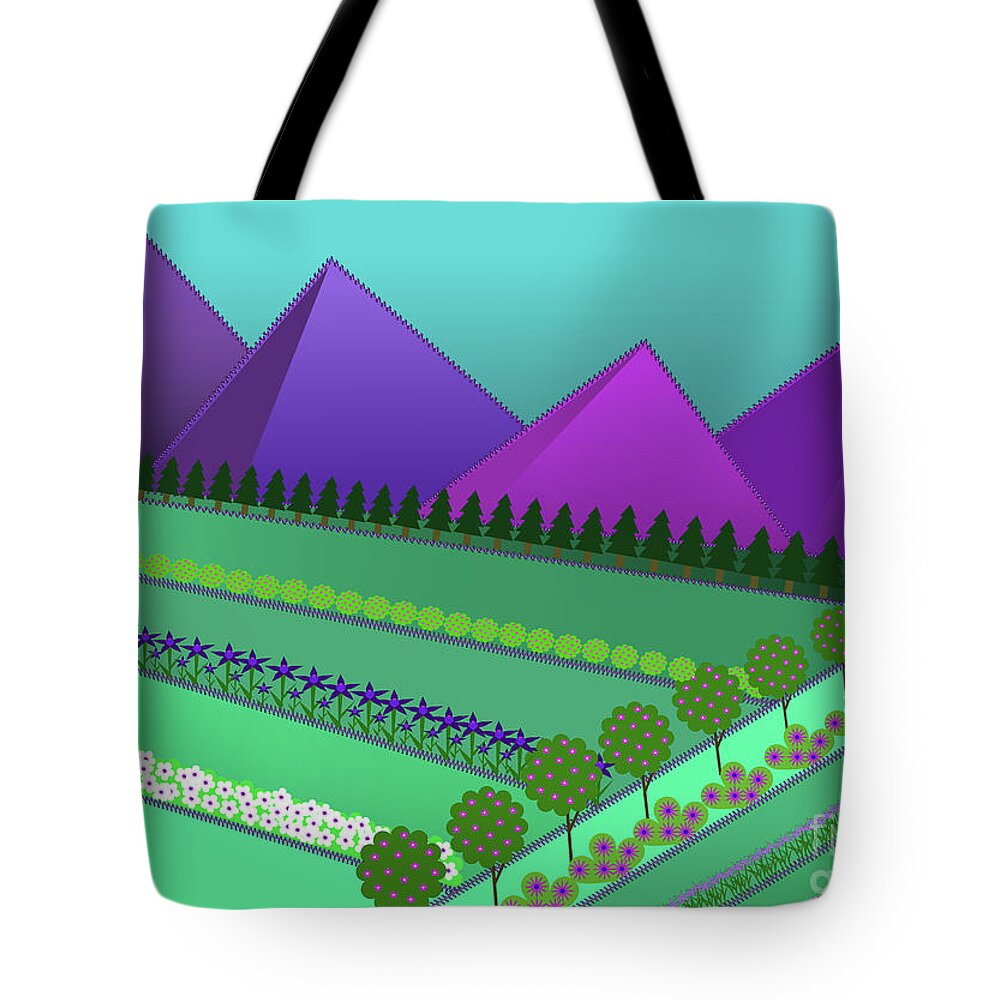 Fields Of Dreams Tote Bag featuring the digital art Fields of Dreams and Mountains by Barefoot Bodeez Art