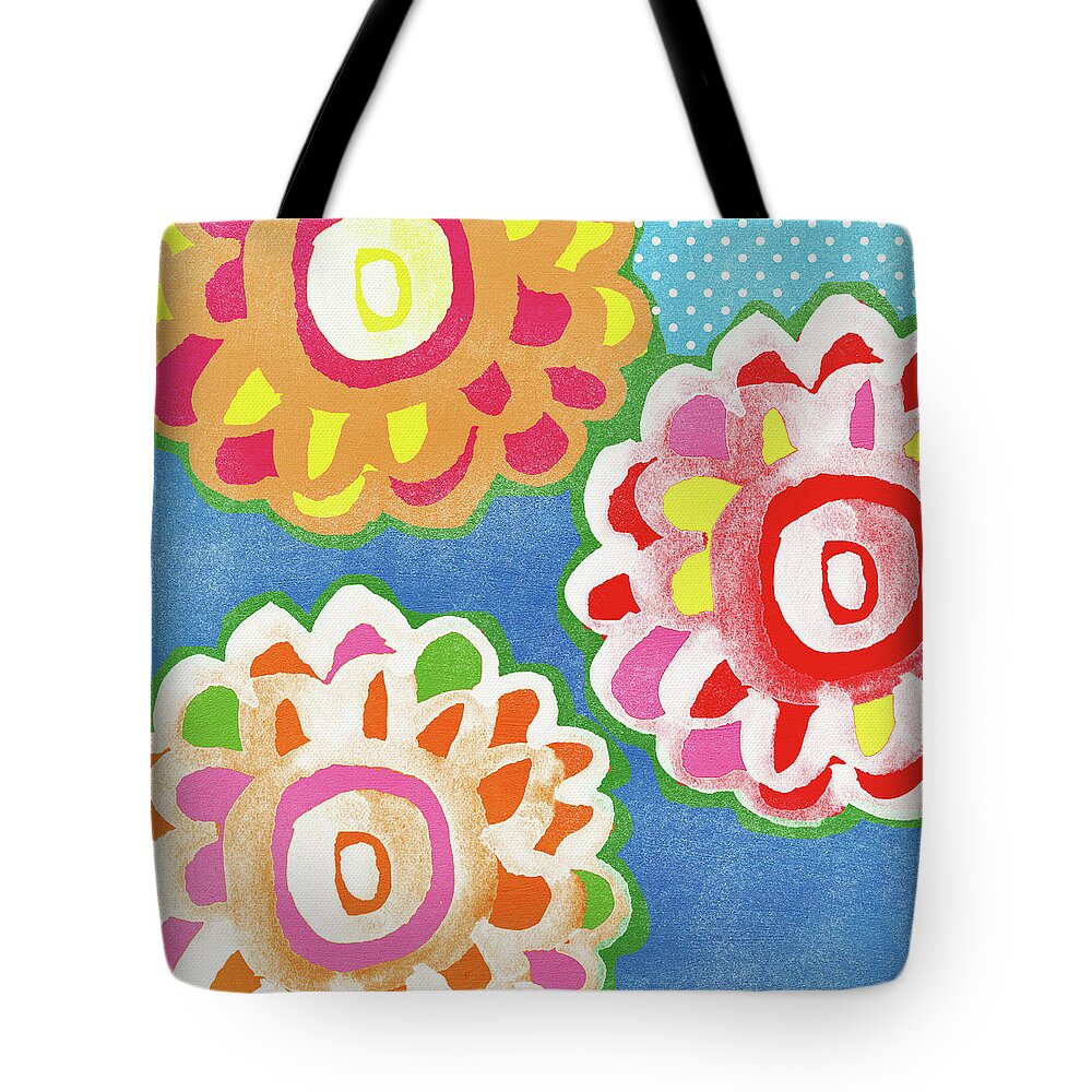 Flowers Tote Bag featuring the mixed media Fiesta Floral 3- Art by Linda Woods by Linda Woods