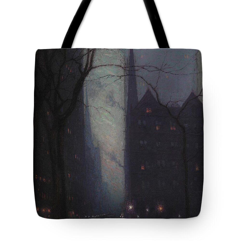 Fifth Tote Bag featuring the painting Fifth Avenue at Twilight by Lowell Birge Harrison