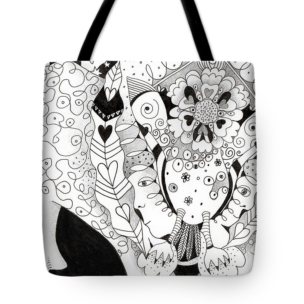 Imagination Tote Bag featuring the drawing Figments Of Imagination - The Beast by Helena Tiainen
