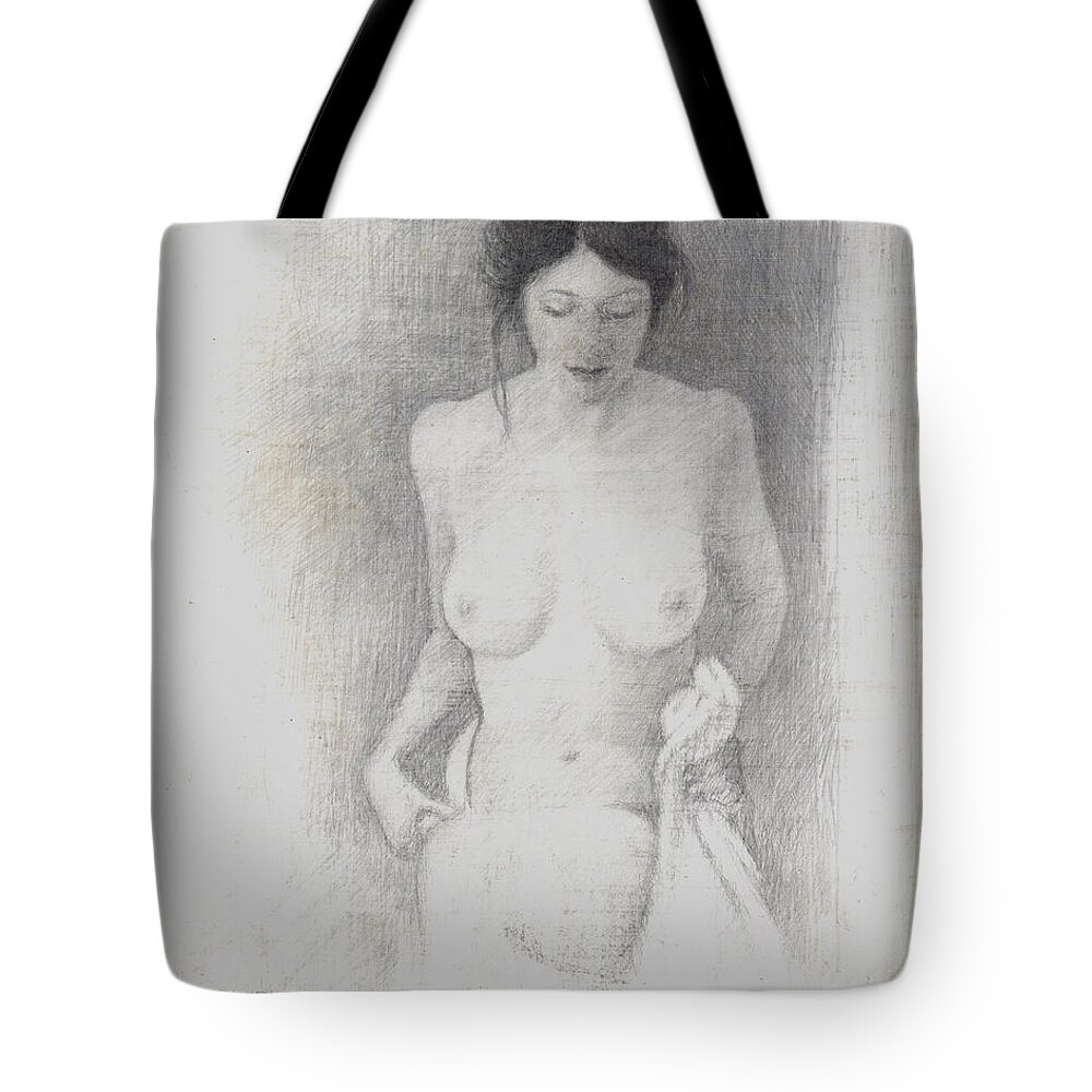 Breasts Tote Bag featuring the drawing Figure Study 6 by David Ladmore