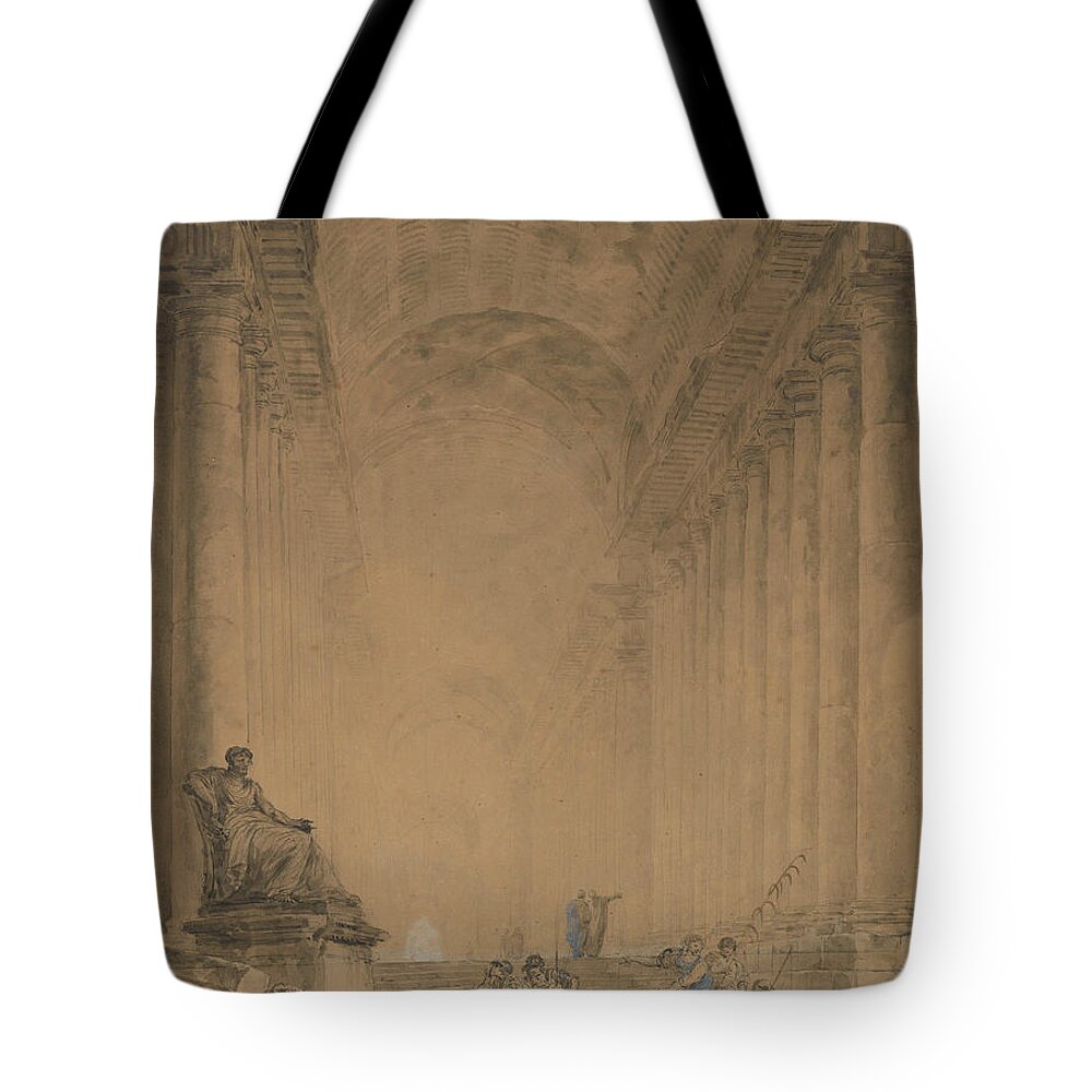 18th Century Art Tote Bag featuring the drawing Figures in a Colonnade by Hubert Robert