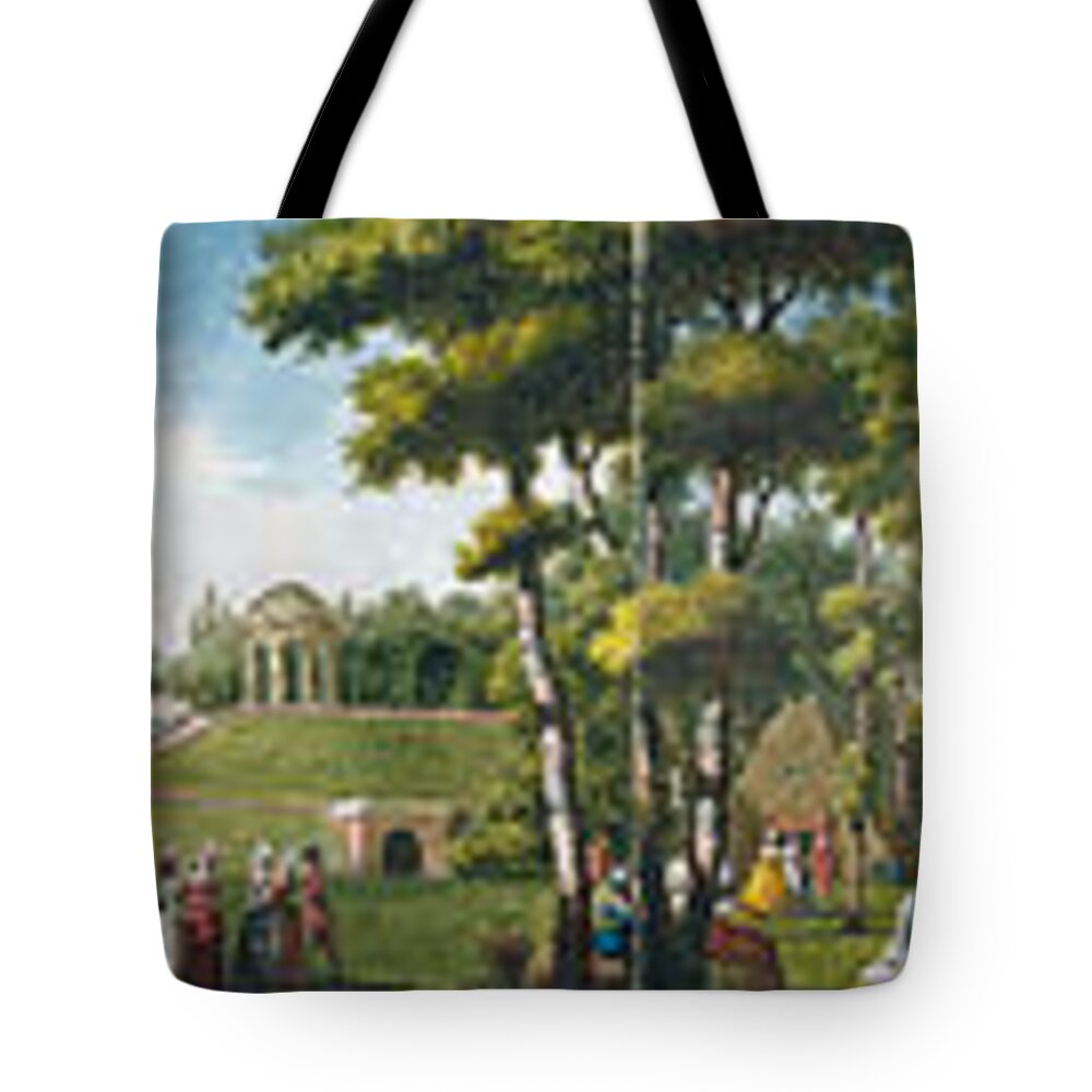 Louis Carrogis Carmontelle Tote Bag featuring the painting Figures Walking in a Parkland by Louis Carrogis Carmontelle