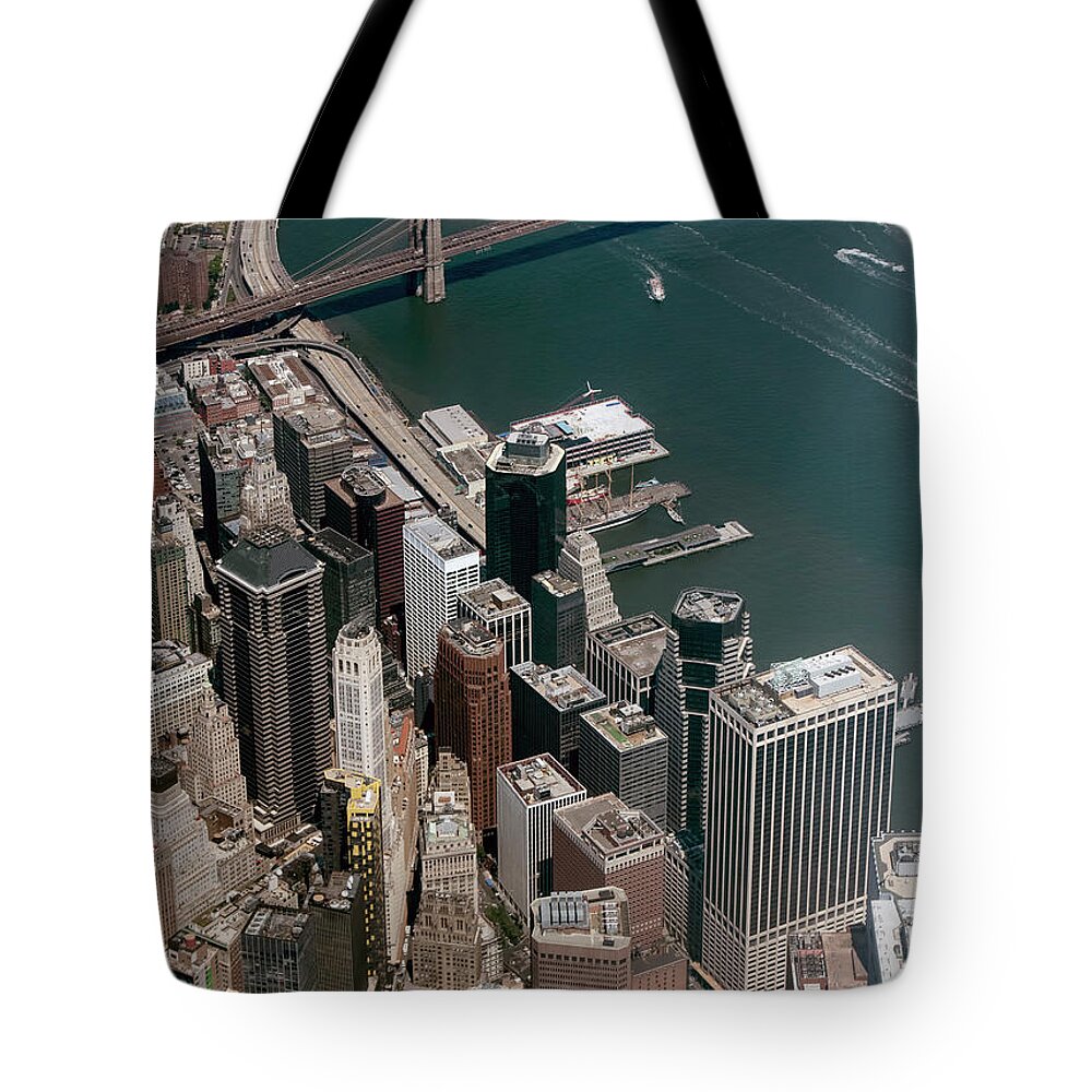 Skyscrapers Tote Bag featuring the photograph Financial District NYC Aerial Photo by David Oppenheimer
