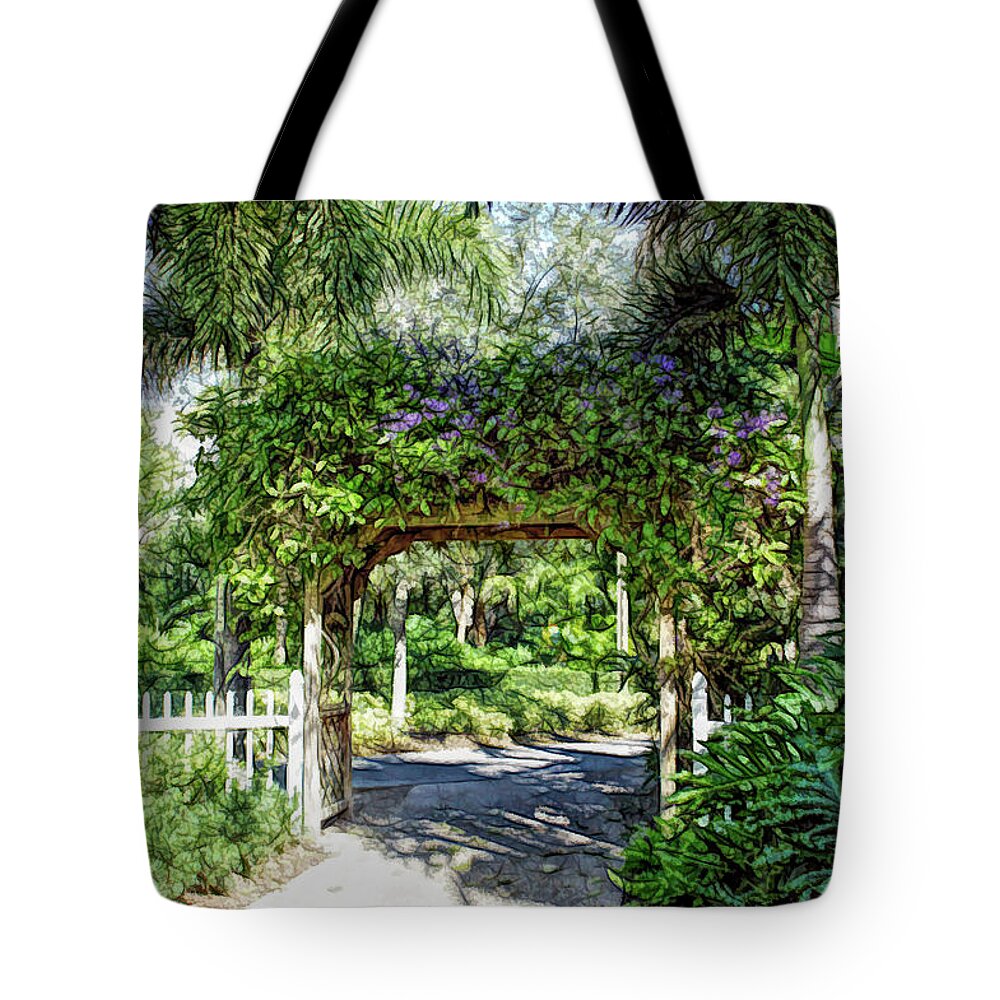 Garden Tote Bag featuring the photograph Fine Wine Cafe Garden Walkway by Aimee L Maher ALM GALLERY