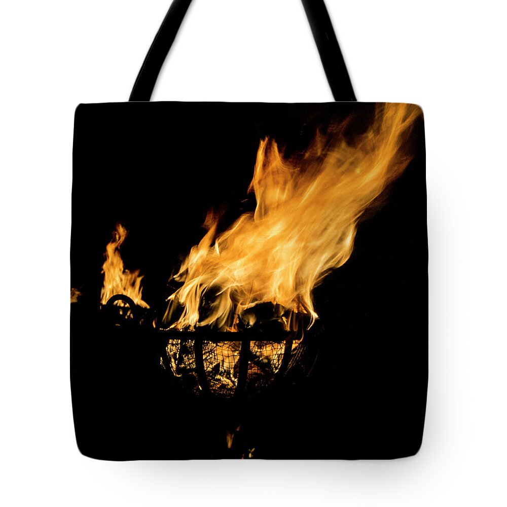 Fire Tote Bag featuring the photograph Fire Cressets Three by Jerry Gammon