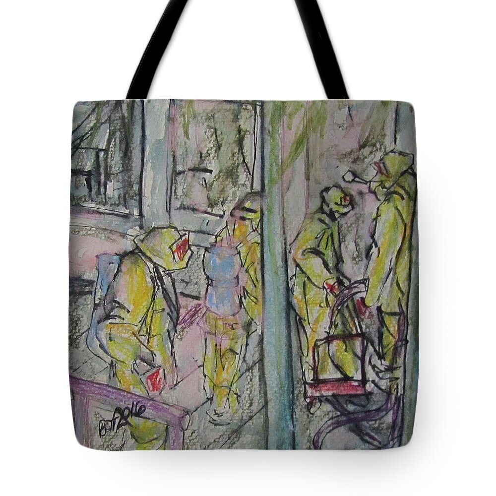 Fire Tote Bag featuring the painting Fire Fighters by Barbara O'Toole
