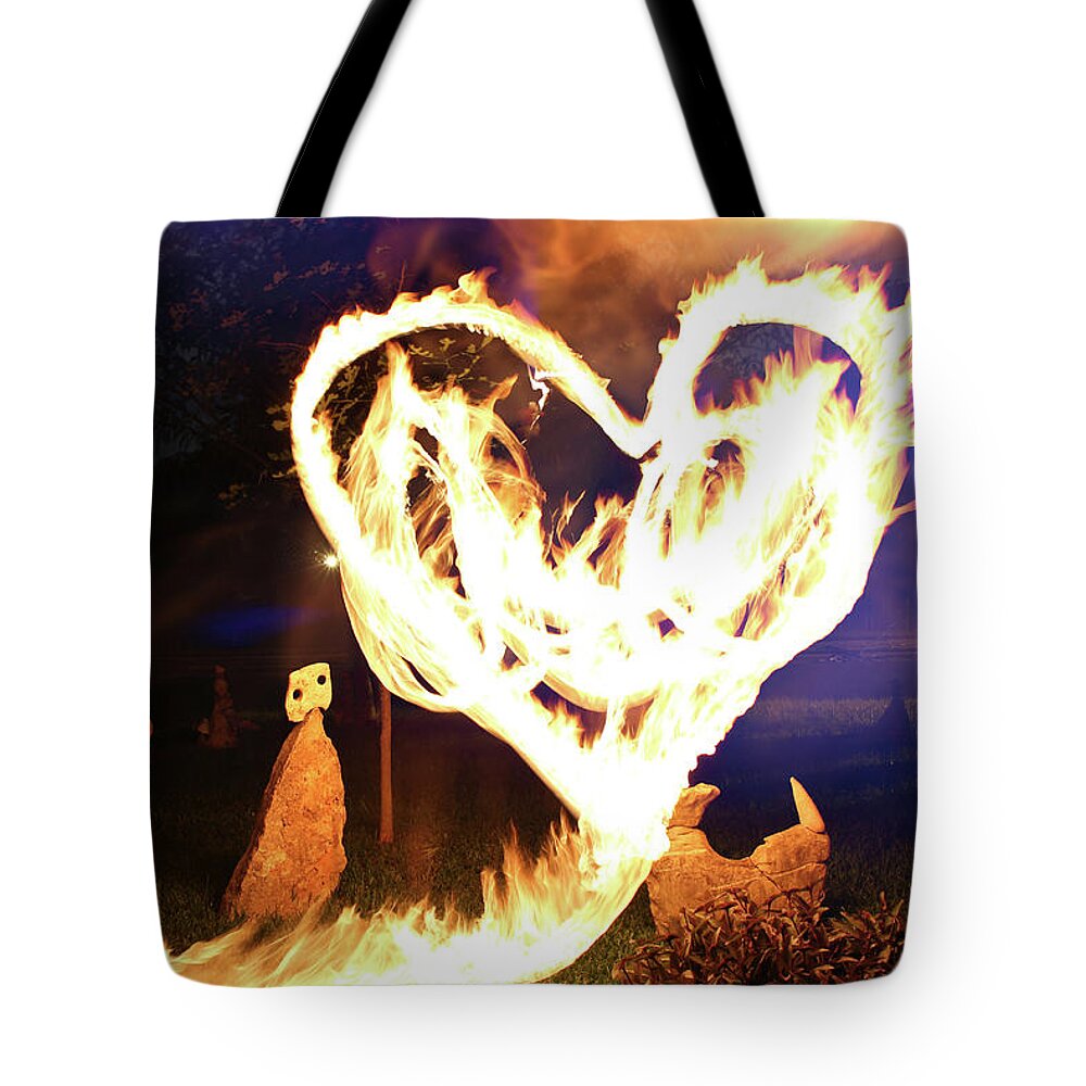 Lightpainting Tote Bag featuring the photograph Fire Heart by Andrew Nourse