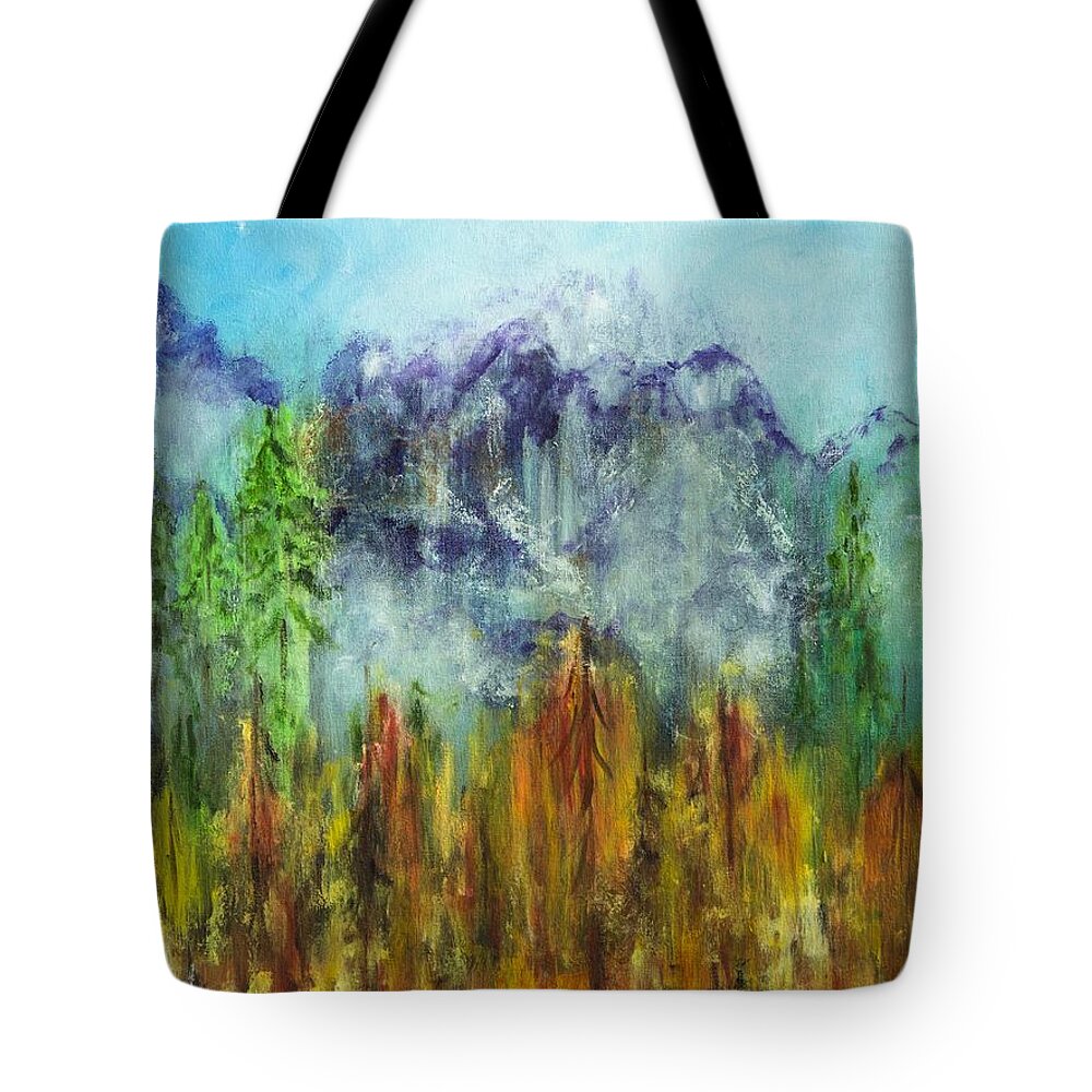 Landscape Tote Bag featuring the painting Fire in Glacier Park by Lucille Valentino