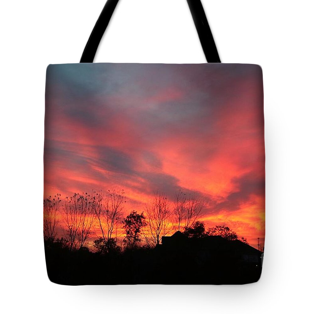 Sunset Tote Bag featuring the photograph Fire in sky by Yumi Johnson