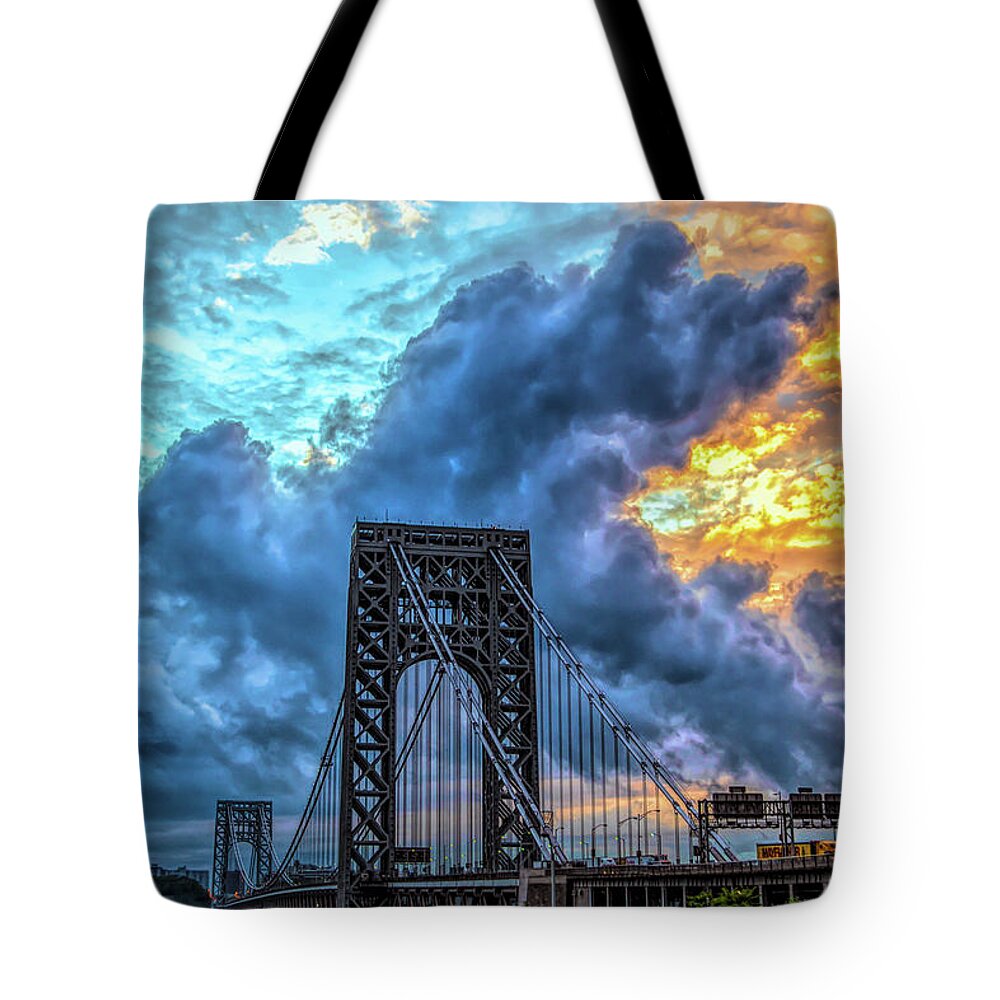 Gwb Tote Bag featuring the photograph Fire In The Sky by Theodore Jones