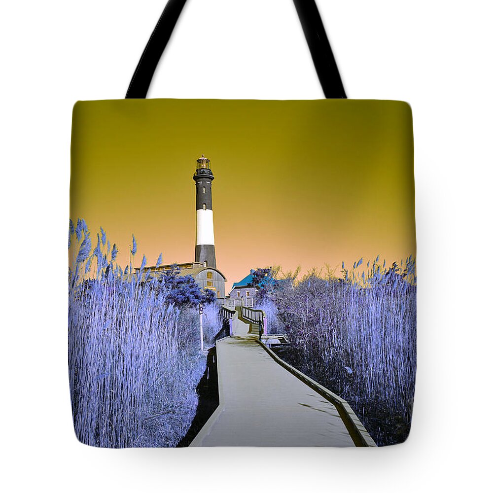 Abstract Tote Bag featuring the photograph Fire Island Lighthouse Gold and Purple by Stacie Siemsen