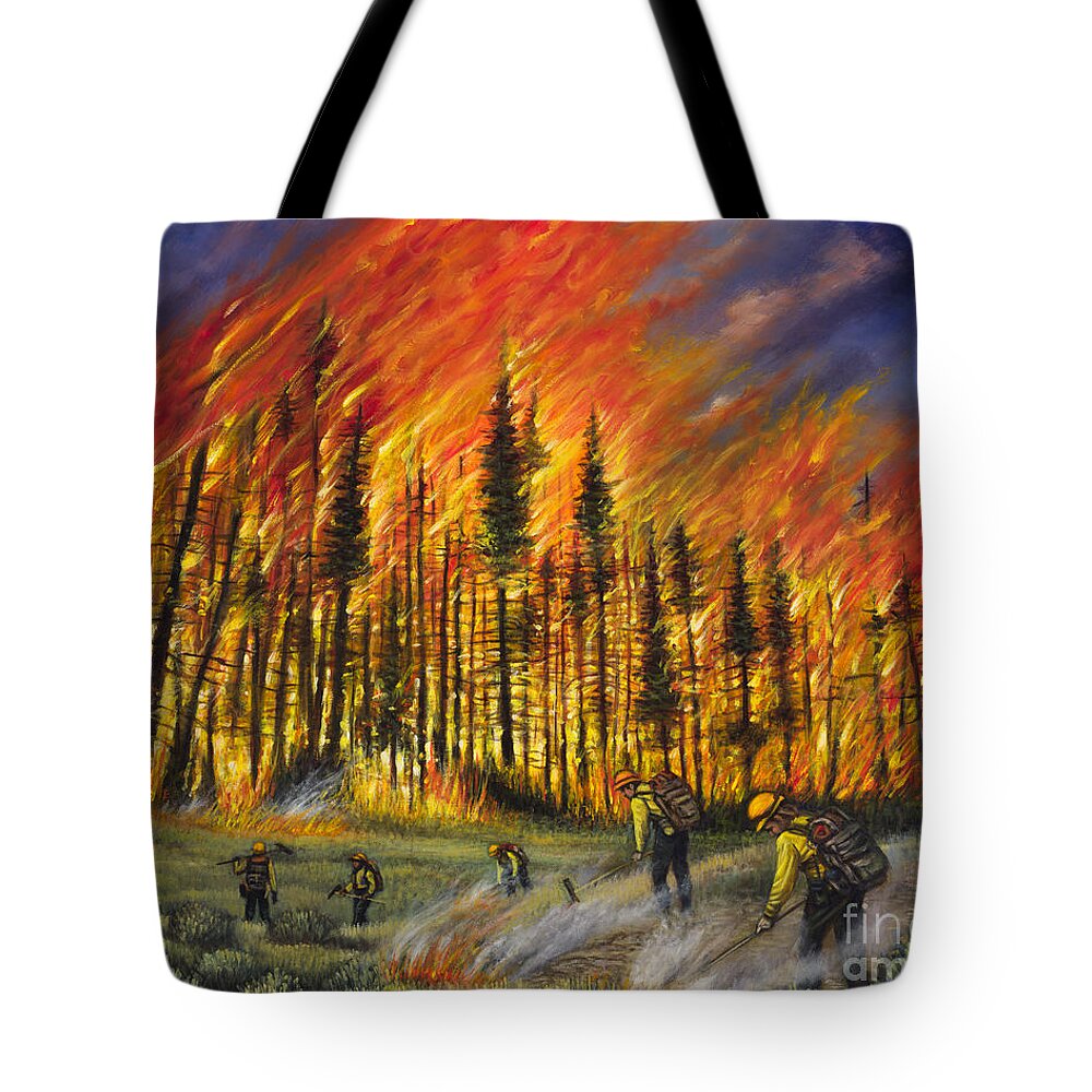 Fire Tote Bag featuring the painting Fire Line 1 by Ricardo Chavez-Mendez