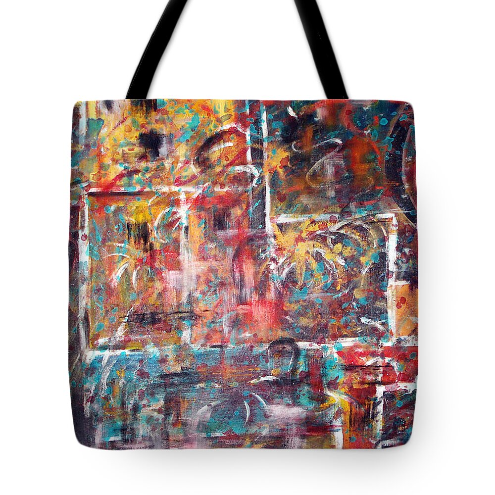 Acrylic Panting Tote Bag featuring the painting Fire Works by Yael VanGruber