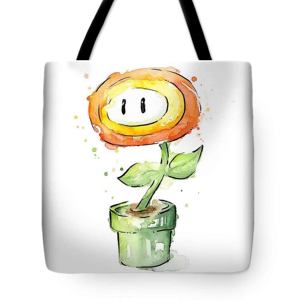 Nintendo Tote Bag featuring the painting Fireflower Watercolor Painting by Olga Shvartsur
