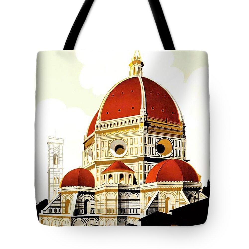 Travel Poster Tote Bag featuring the painting Firenze travel poster 1930 by Vincent Monozlay