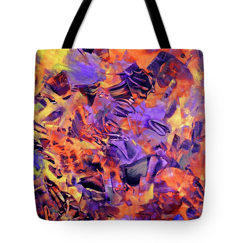 Abstract Tote Bag featuring the painting Firestorm by Lynda Lehmann