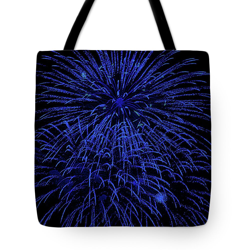 Fireworks Tote Bag featuring the digital art Firework Blues by DigiArt Diaries by Vicky B Fuller