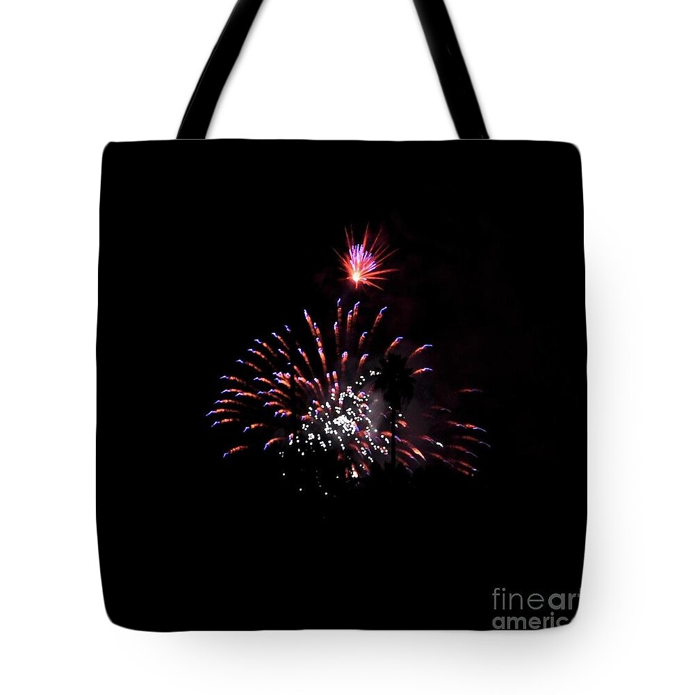 Red Tote Bag featuring the photograph Firework by Bridgette Gomes