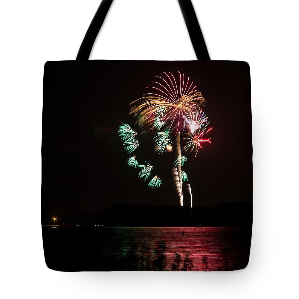 Fireworks Tote Bag featuring the photograph Fireworks-3 by Charles Hite