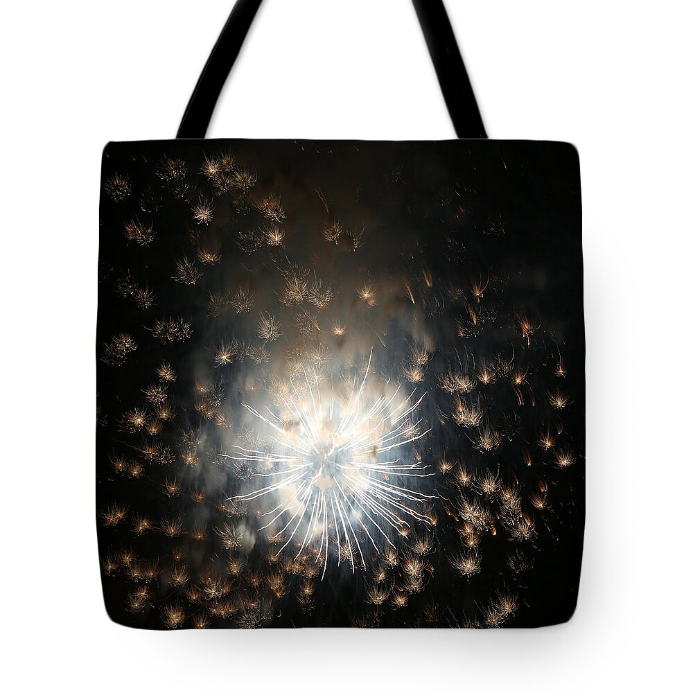 Fireworks Tote Bag featuring the photograph Fireworks Abstract 40 2015 by Mary Bedy
