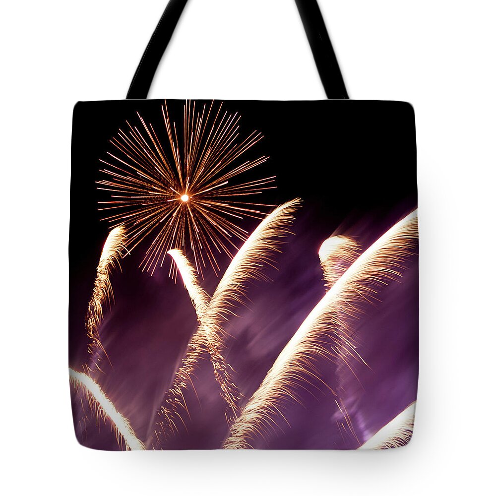 Fireworks Tote Bag featuring the photograph Fireworks in the Night by Helen Jackson