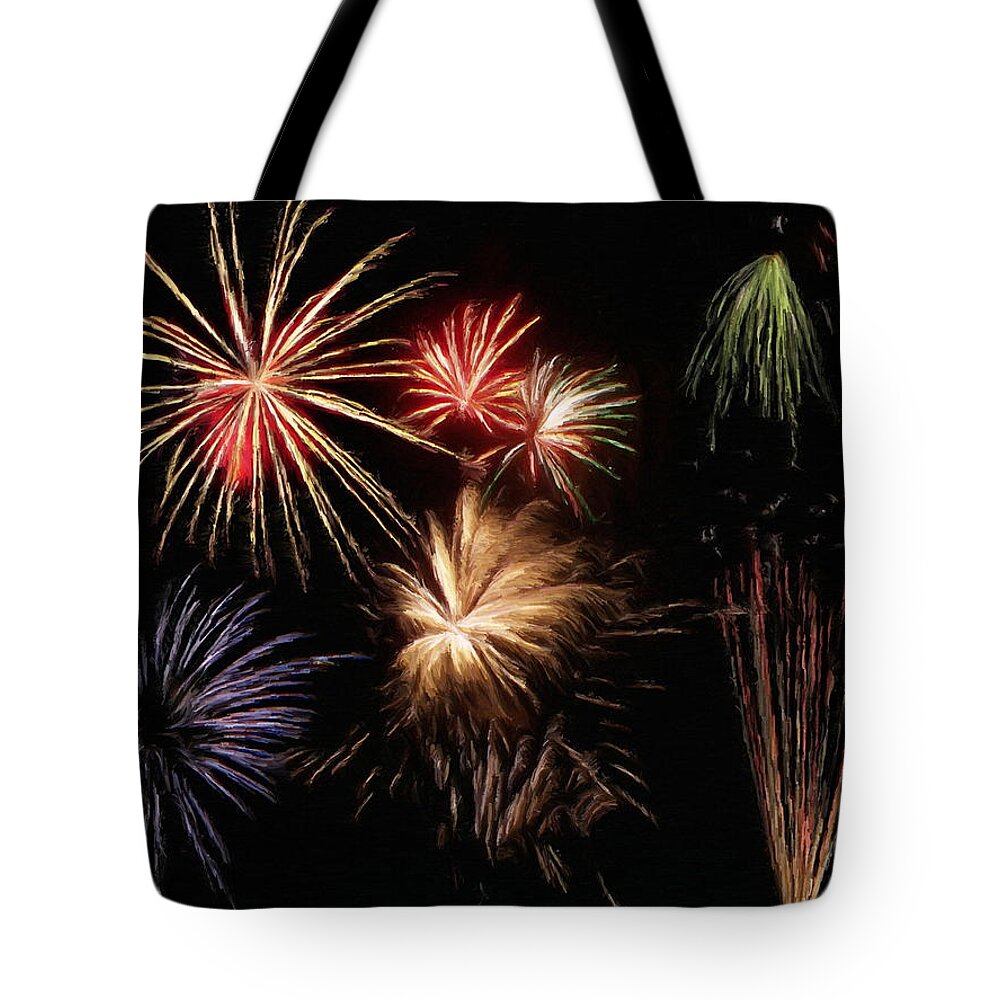 Fireworks Tote Bag featuring the painting Fireworks by Jeffrey Kolker