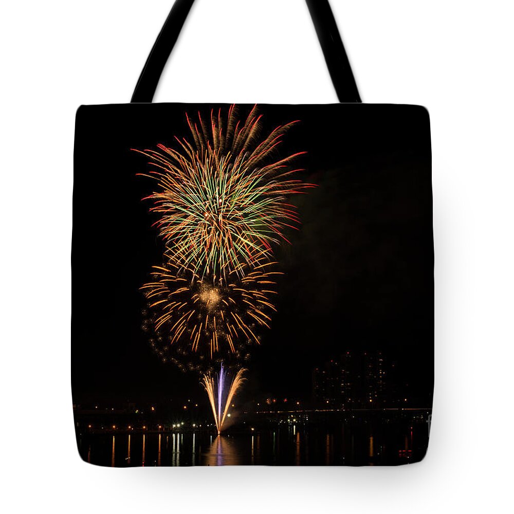 Fireworks Tote Bag featuring the photograph Fireworks Over Ft. Myers by Quinn Sedam