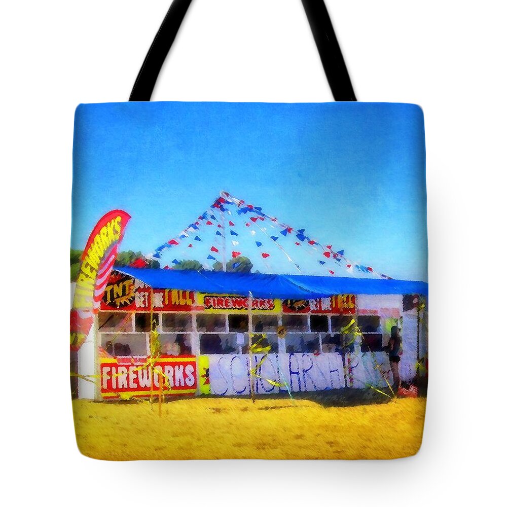 Fireworks Stand Tote Bag featuring the photograph Fireworks Stand by Timothy Bulone