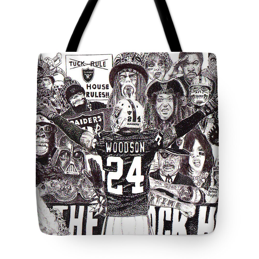 Oakland Raiders Tote Bag featuring the drawing First Ballot by Lee McCormick