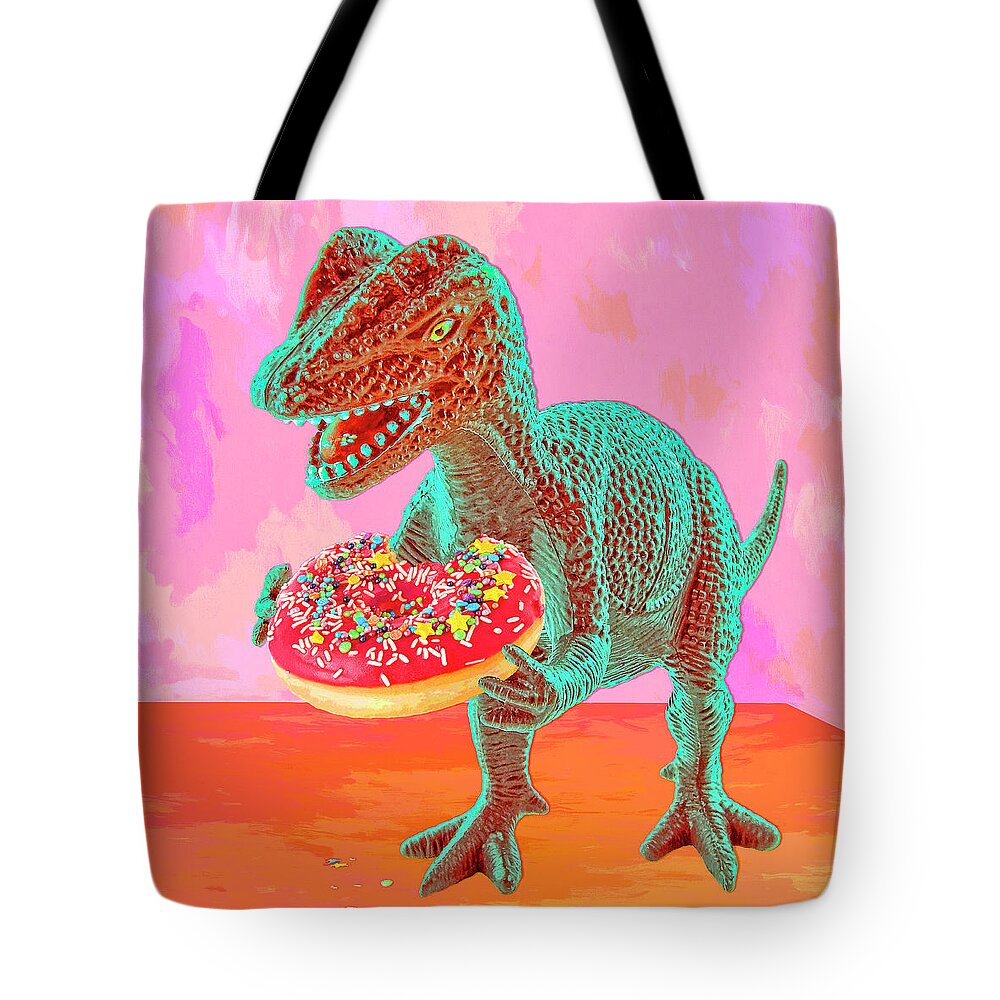 Doughnut Tote Bag featuring the digital art First Bite by Sandra Selle Rodriguez