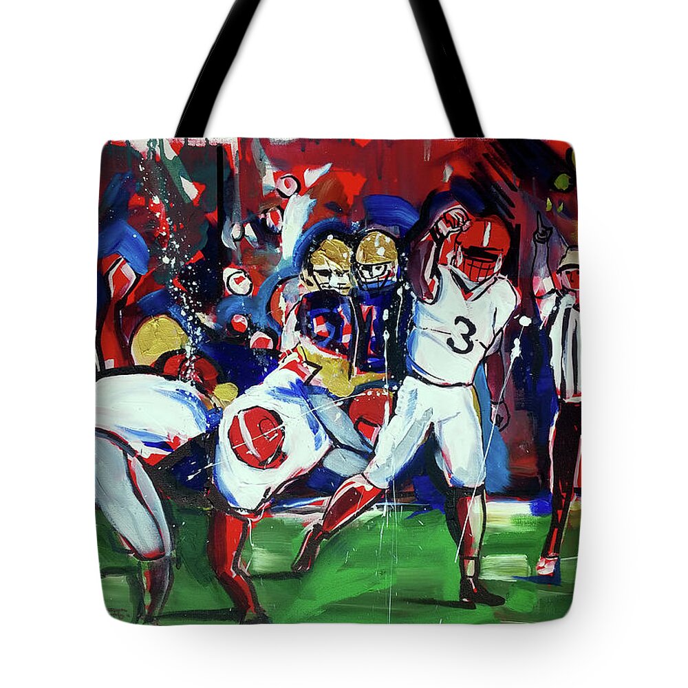  Tote Bag featuring the painting First Down by John Gholson