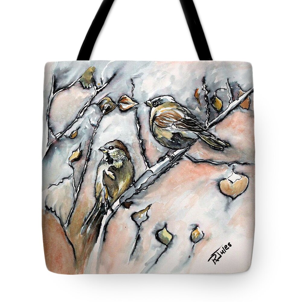 Birds Tote Bag featuring the painting First sure sign of spring by Richard Jules