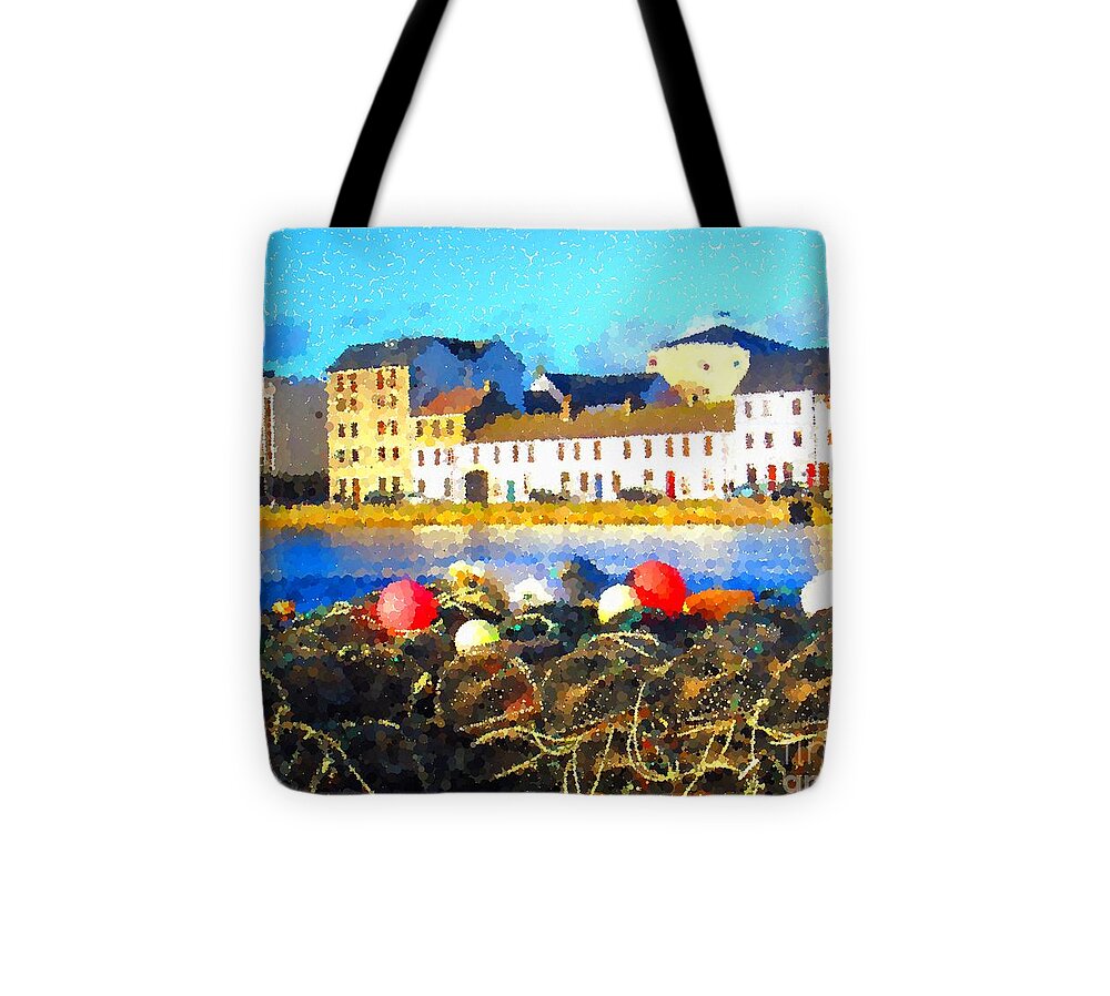 Galway Tote Bag featuring the painting Wall art Fish buoys claddagh galway ireland by Mary Cahalan Lee - aka PIXI