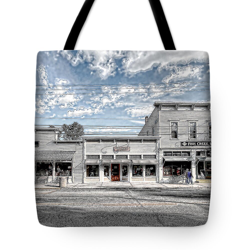 Fish Creek Stores Tote Bag featuring the photograph Fish Creek by Rod Melotte