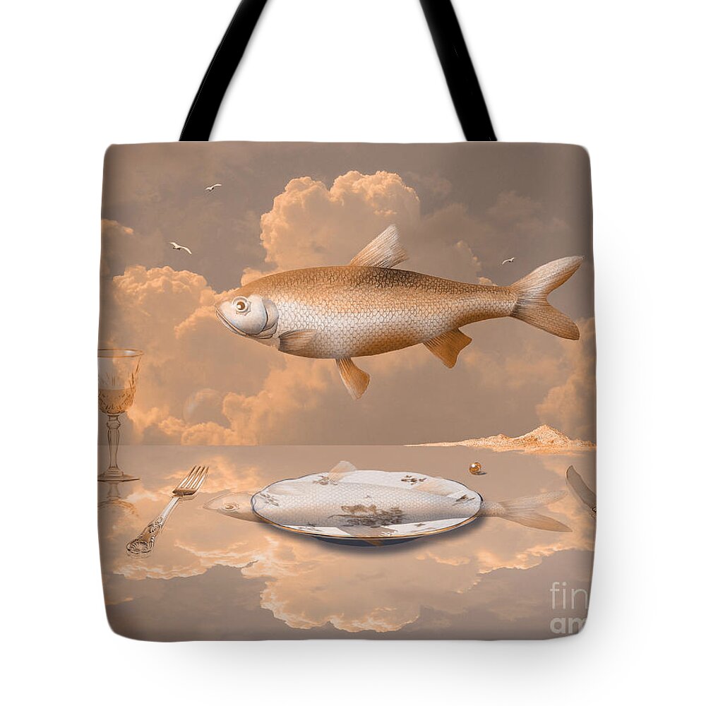 Fish Tote Bag featuring the digital art Fish Diner by Alexa Szlavics