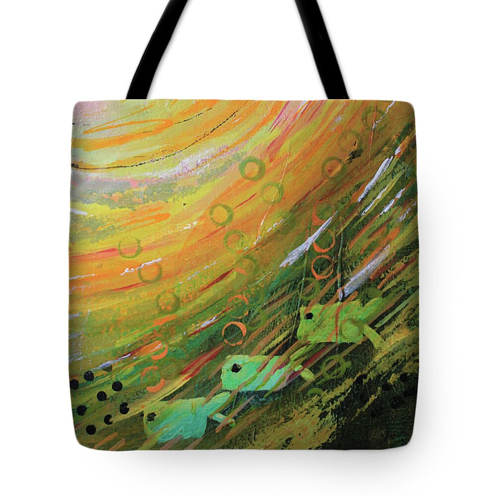 Fish Tote Bag featuring the mixed media Fish in a Green Sea by April Burton