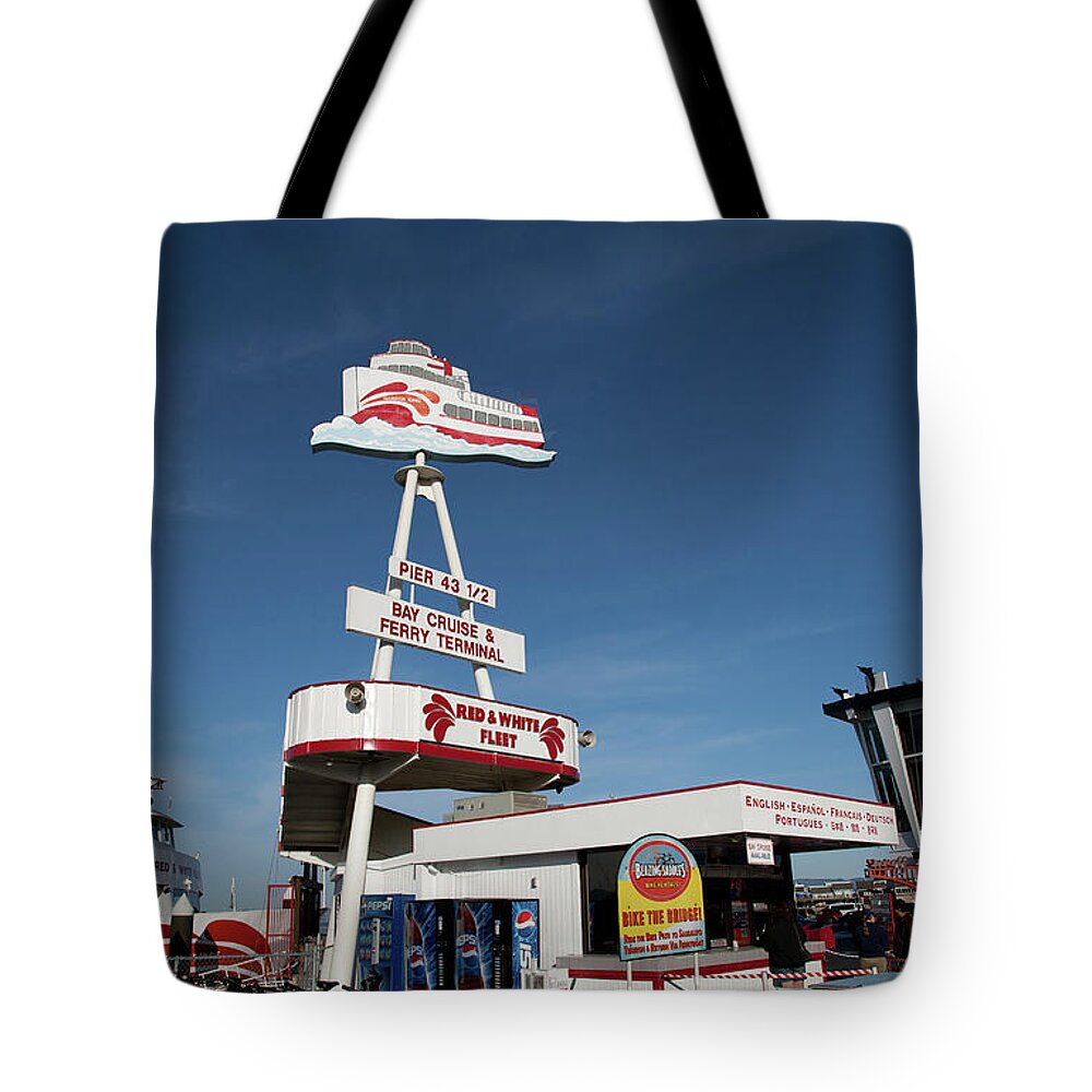 Sign Tote Bag featuring the photograph Fisherman's Wharf Bike Rental by David Smith