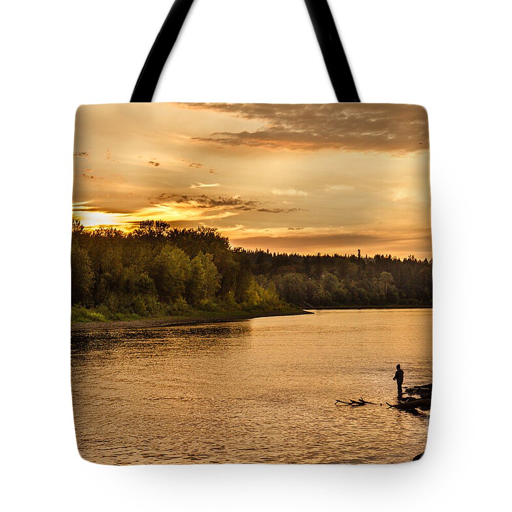 River Tote Bag featuring the photograph Fishing At Sunset by Robert Bales