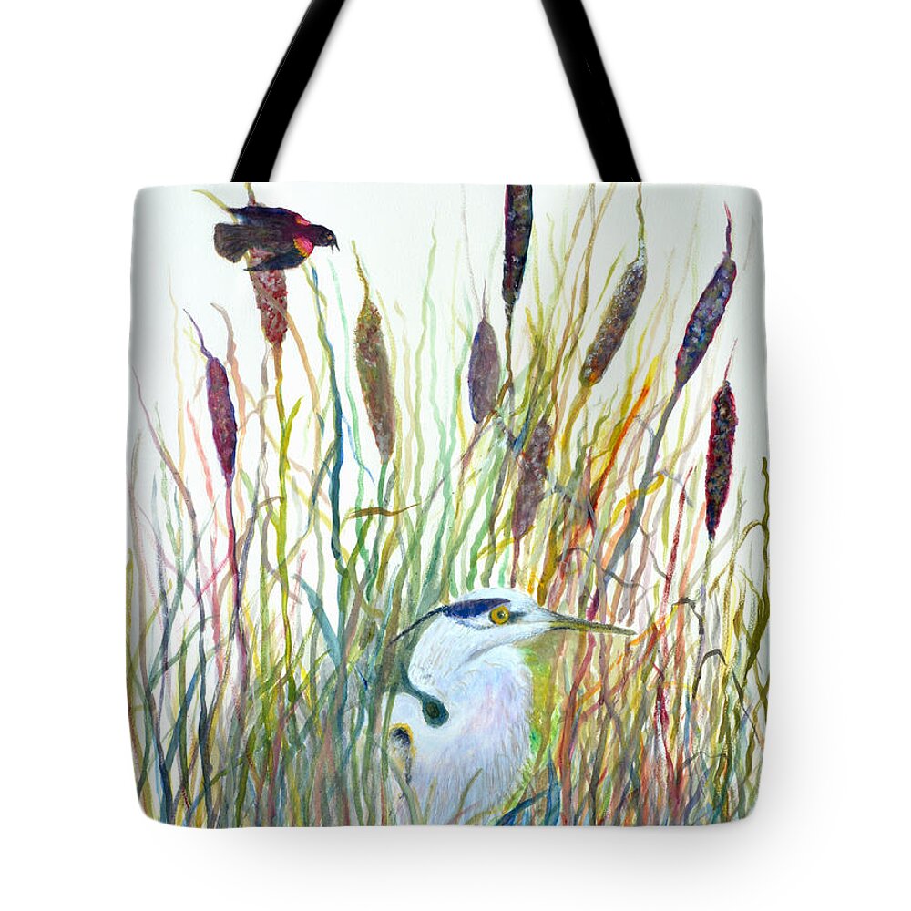 Fishing Tote Bag featuring the painting Fishing Blue Heron by Ben Kiger