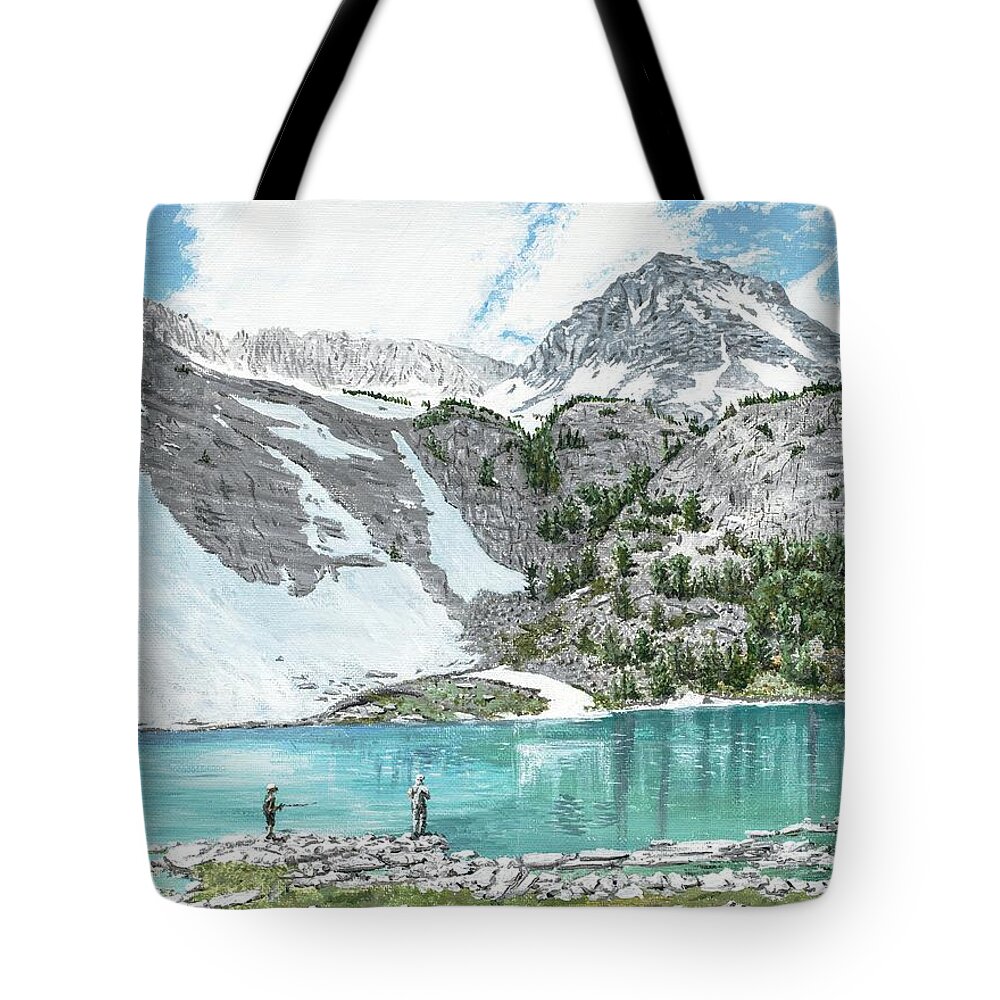 Mountains Tote Bag featuring the painting Fishing Gem Lake by Kevin Daly