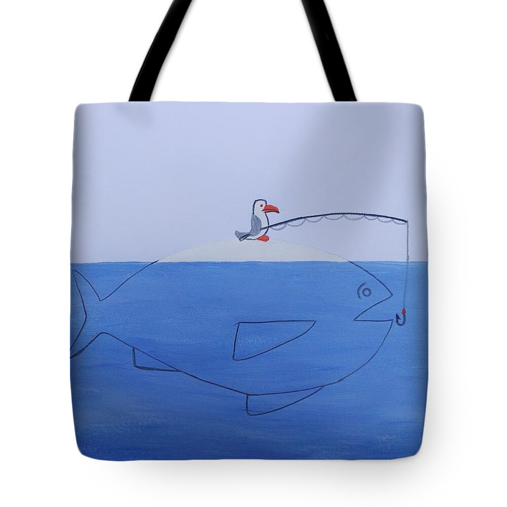 Fishing Tote Bag featuring the drawing Fishing by Mahmoud Selim
