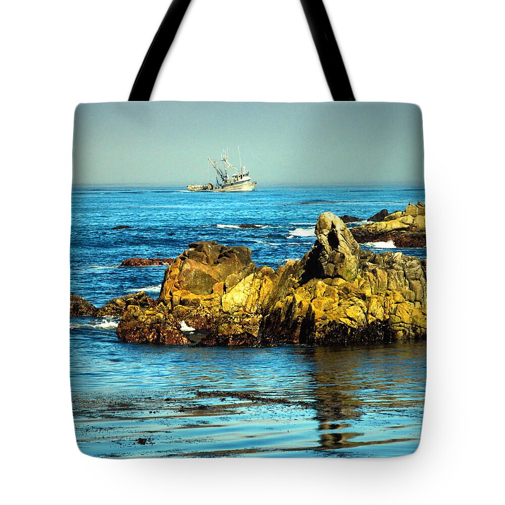 Monterey-bay Tote Bag featuring the photograph Fishing Monterey Bay CA by Joyce Dickens